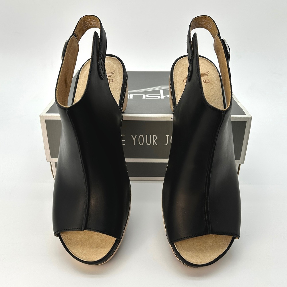Dansko Lizzy Peep Toe Sandals Womens Sz 10.5 (41 EU) Black Leather Slingback NEW - Picture 3 of 7